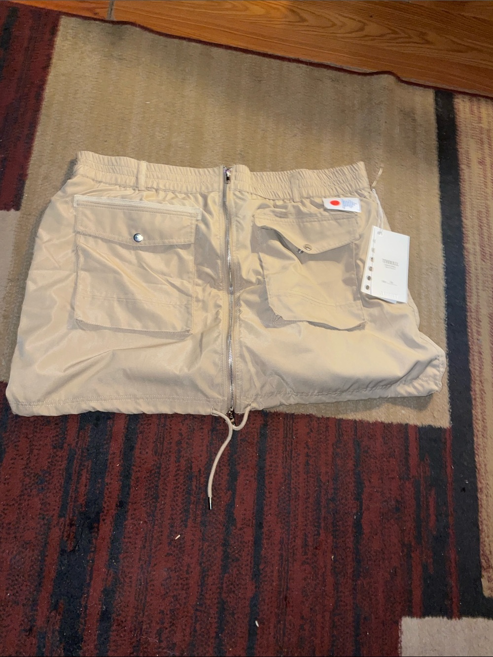 Beige Nylon Utility Skirt with Front Pockets